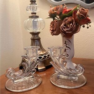 Set of 2 1940’s Fostoria Clear Glass Candle Holders